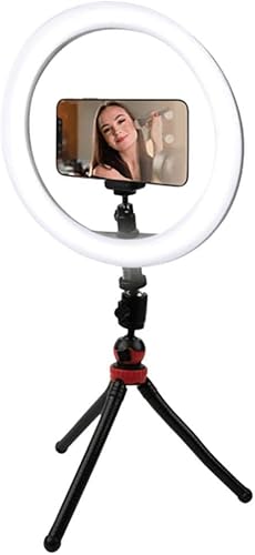 Vivitar Streaming Essentials - Anillo de luz LED 100in trípode y soporte para teléfono color blanco RL10KIT
