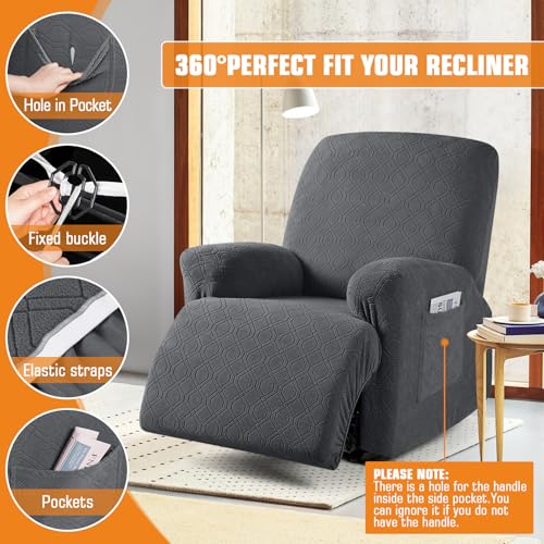 Image of VANSOFY Oversized Recliner Chair Cover, 4-Pieces Stretch Recliner Covers for Recliner Chair Soft Reclining Chair Slipcover Jacquard Pattern Furniture Protector for Dogs Cats(Charcoal Gray)