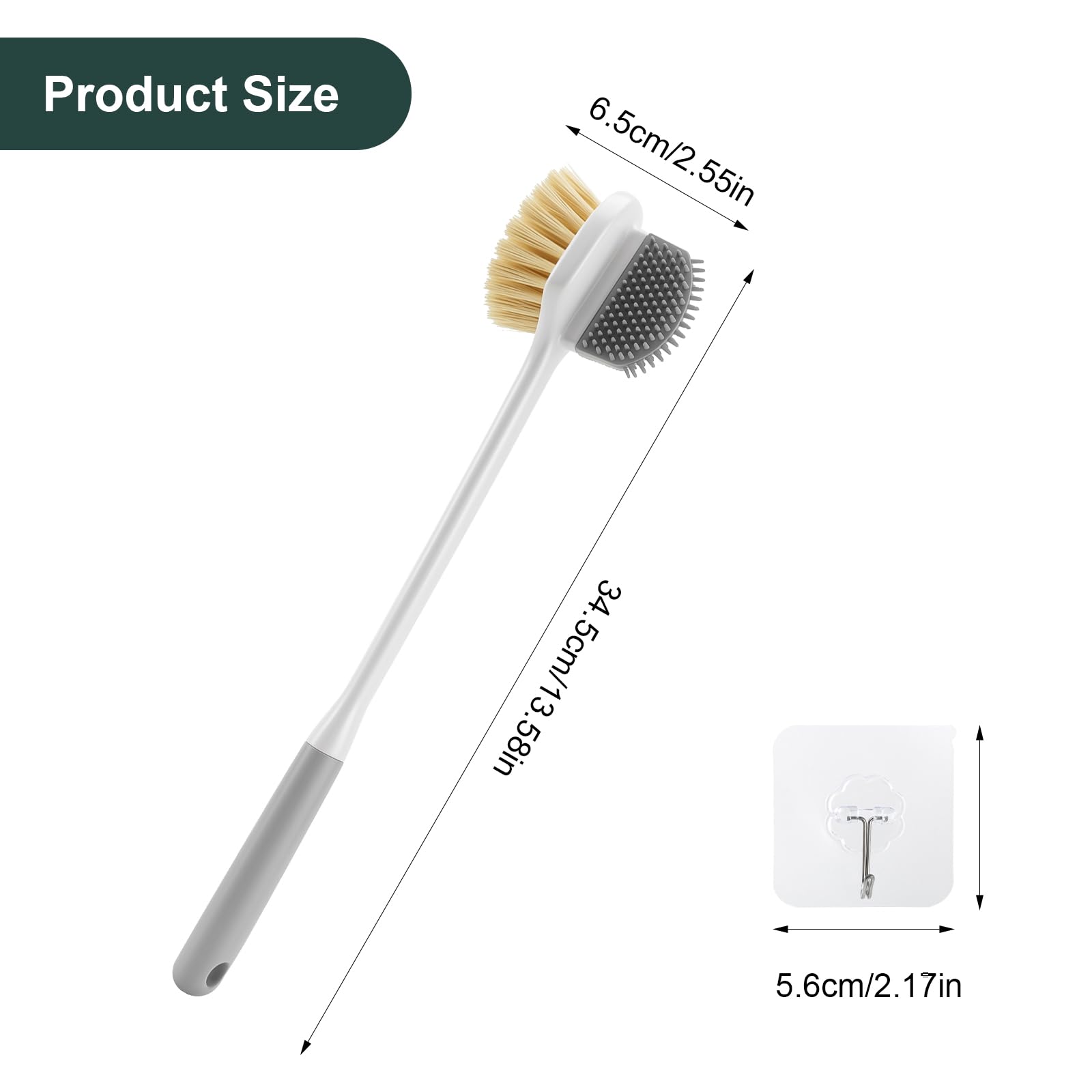 Brosse de Douche Long, Manche Brosse Dos pour Seniors Brosse Pied Douche Nettoyeur Orteils Soin des Pieds Brosse 2 en 1 Double Face Silicone et Poils Doux Ergonomique Antidérapante