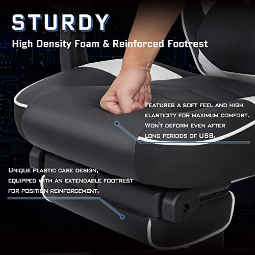 Fullwatt Video Gaming Chair Massage with footrest Office Chair with Massage Lumbar Support Swivel Reclining Chair with Racing Style Armrest PU Leather High Back Adjustable Task Chair(White)