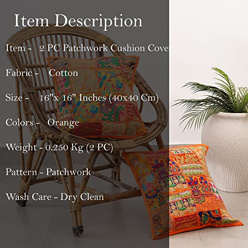Image of Ravaiyaa - Attitude is everything Set Of 2 PC Home Sofa Decor Cotton Cushion Cover, Handmade Khambadiya Patchwork Pillow Case, Embroidery Cushions