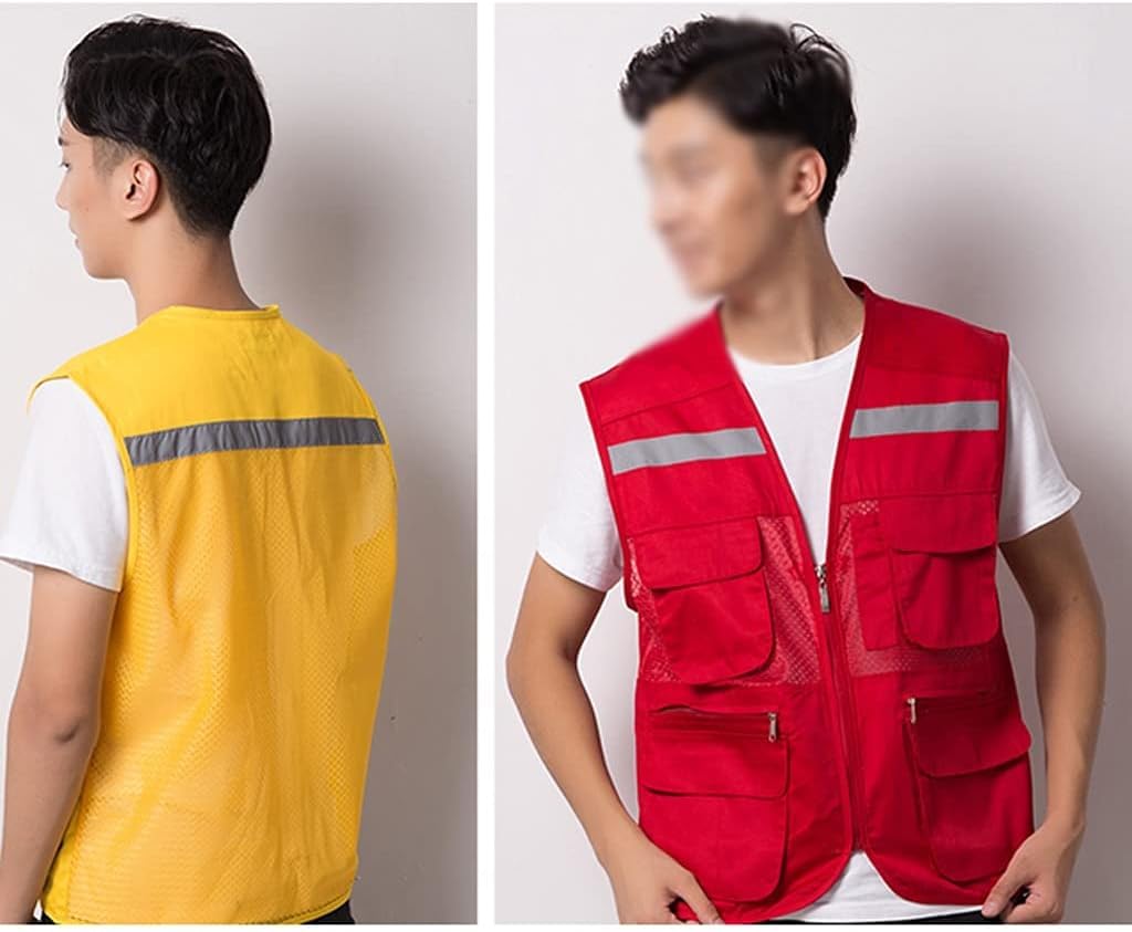 Chaleco de Seguridad de Malla con Bolsillo, Chaleco Reflectante de Alta Visibilidad Nocturno con Cremallera, Hombres y Mujeres Que montan Corriendo Equipo Ligero de Seguridad, Amarillo, 22 p