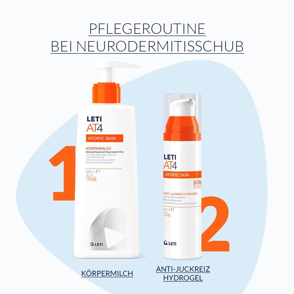 LETI AT4 Anti-Juckreiz Hydrogel - Beruhigender SOS-Helfer gegen quälenden Juckreiz bei trockener oder zu Neurodermitis neigender Haut, 50 ml Gel