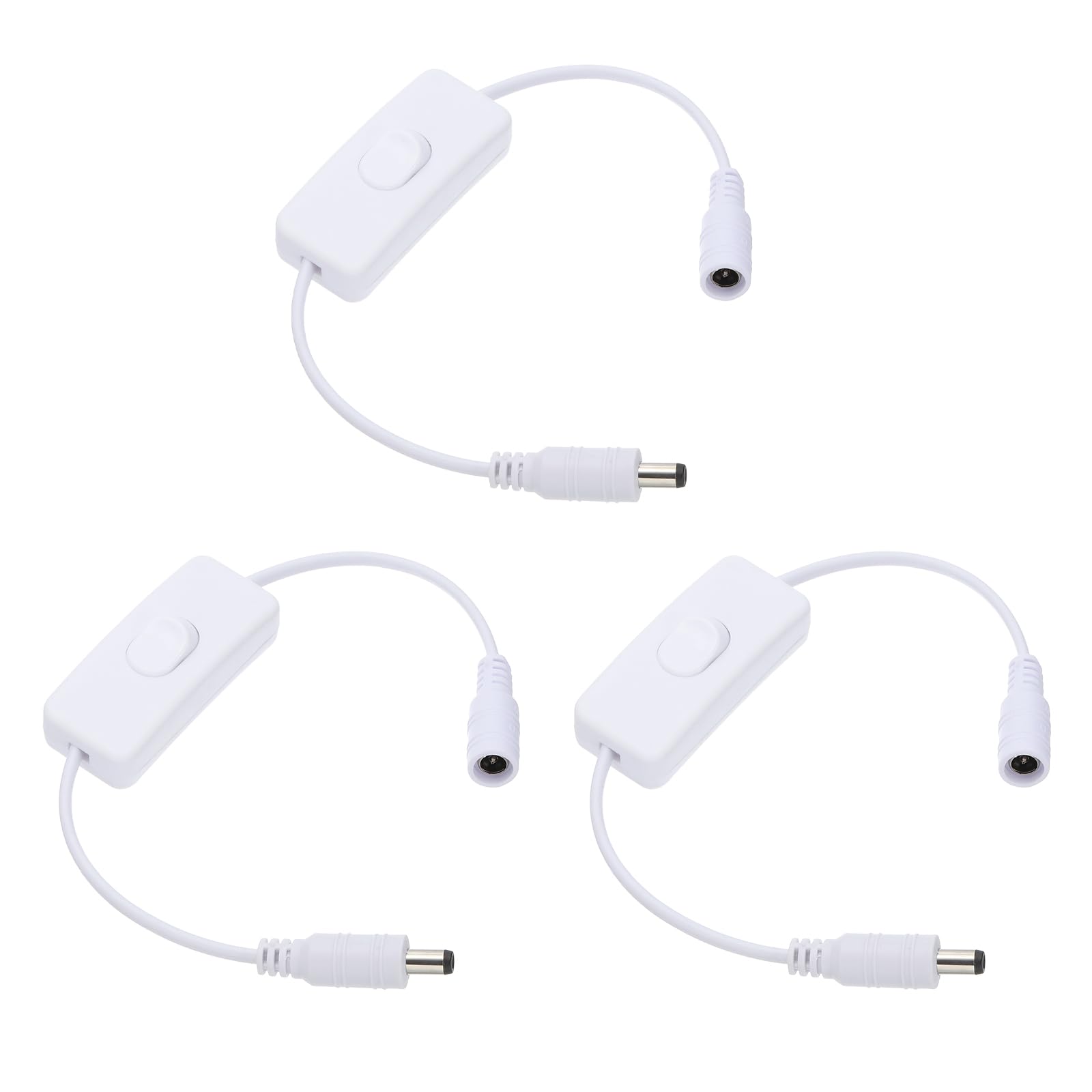 PATIKIL DC Inline On/Off Switch, 3pcs DC Jack Male to Female Adapter Wire Power Extension Cable Connector for LED Strip CCTV Security Camera, White