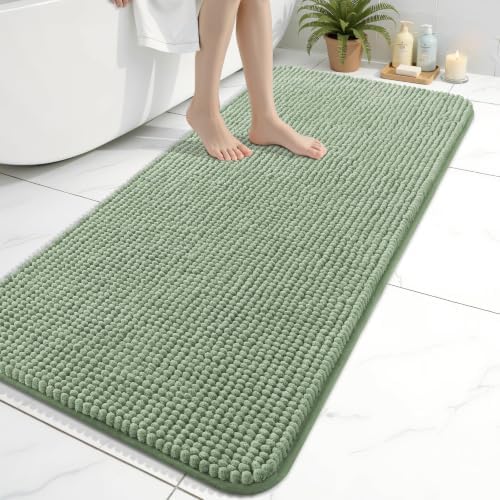 Homaxy Saugfähiger Dicker Chenille Badteppich 61×120 cm, Grasgrün | Weich, Bequem, Rutschfest, TPR-Rückseite, Maschinenwaschbar, Badezimmerteppich, Badematte, Duschvorleger für Bad