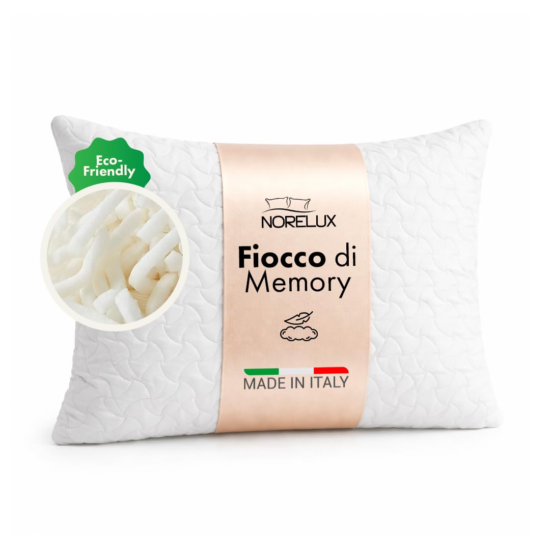 NORELUX Fiocco Cuscino Memory Foam in Fiocchi Riciclati, Sostegno Ergonomico e Traspirante, Rivestimento Trapuntato e Materiali Sostenibili, OEKO-TEX Standard 100, 71x41x15cm, Made in Italy