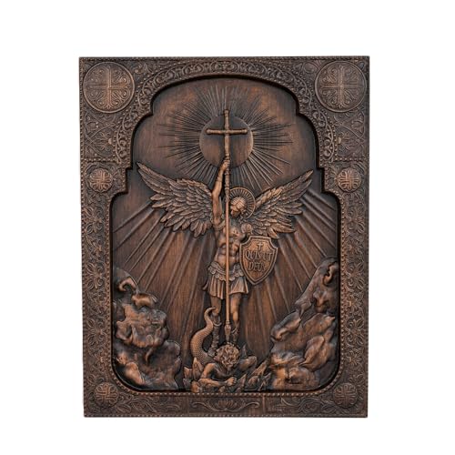 Décoration murale Archange Michel : plaque en bois catholique pour maison et église
