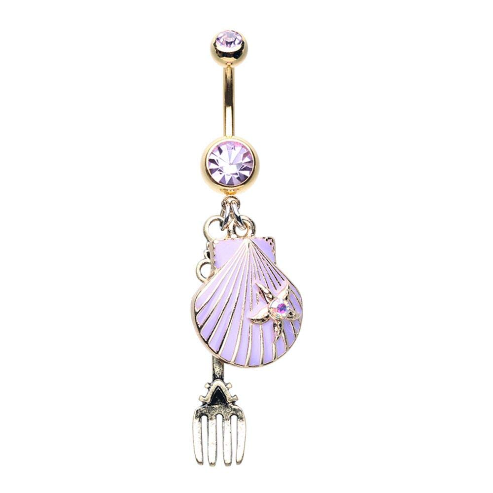 Golden Fairytale Dinglehopper Fork Shell WildKlass Belly Button Ring