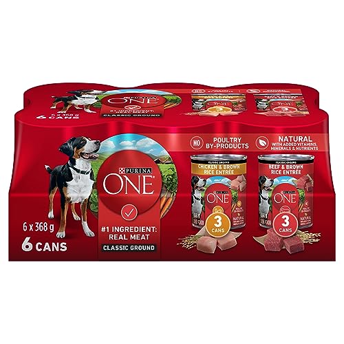 Purina ONE Classic Ground Wet Dog Food, Variety Pack 2 Flavours – 368 g Can (6 Pack)