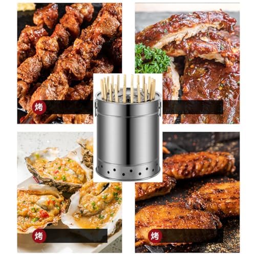 Barbecue portatile a carbonella senza fumo, con barile in acciaio inox da 39 cm, con 28 spiedini per kebab e barbecue