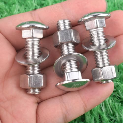 Image of 4 Sets 1 /2-13 x 1-1 /2 inch Carriage Bolts Screws Round Head Square Neck and Hex Nuts, Flat Washers 304 Stainless Steel 18-8 Full Thread, Silver