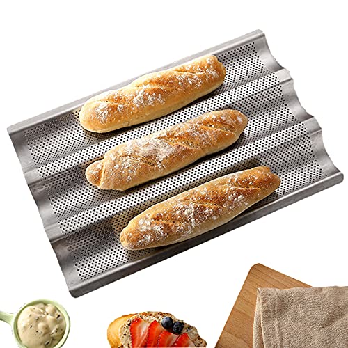 Perforated Baguette Pan for Baking, Professional 3 Wave Loaf French