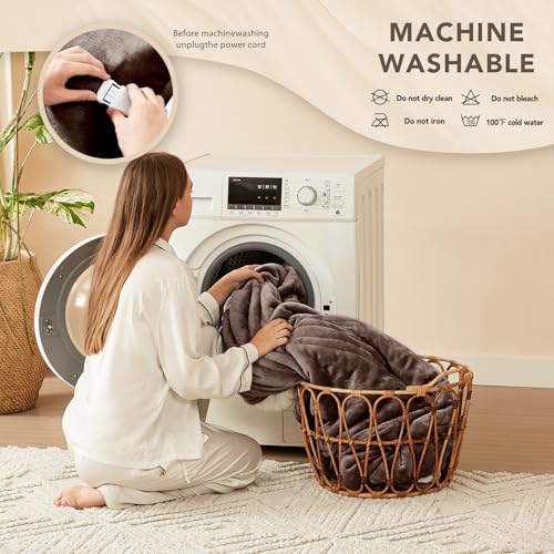 Image of Homemate Electric Heated Blanket Full - 72 inchx84 inch Heating Bed Blankets Throw with 10 Heating Levels 8 Hours Auto Off Fast Heating Over-Heated Protection Ultra Soft Warm Flannel ETL Certified Brown