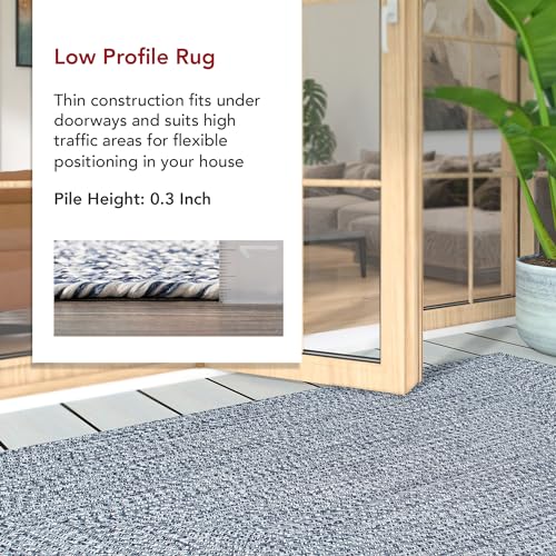 Image of Handmade Cotton Braided 2x4 feet Runner Rug - Washable, Low Pile Reversible Floor Mat for Bedroom, Kitchen, Entryway & Living Room - Eco-Friendly Woven Carpet - (Light Blue, Rect)