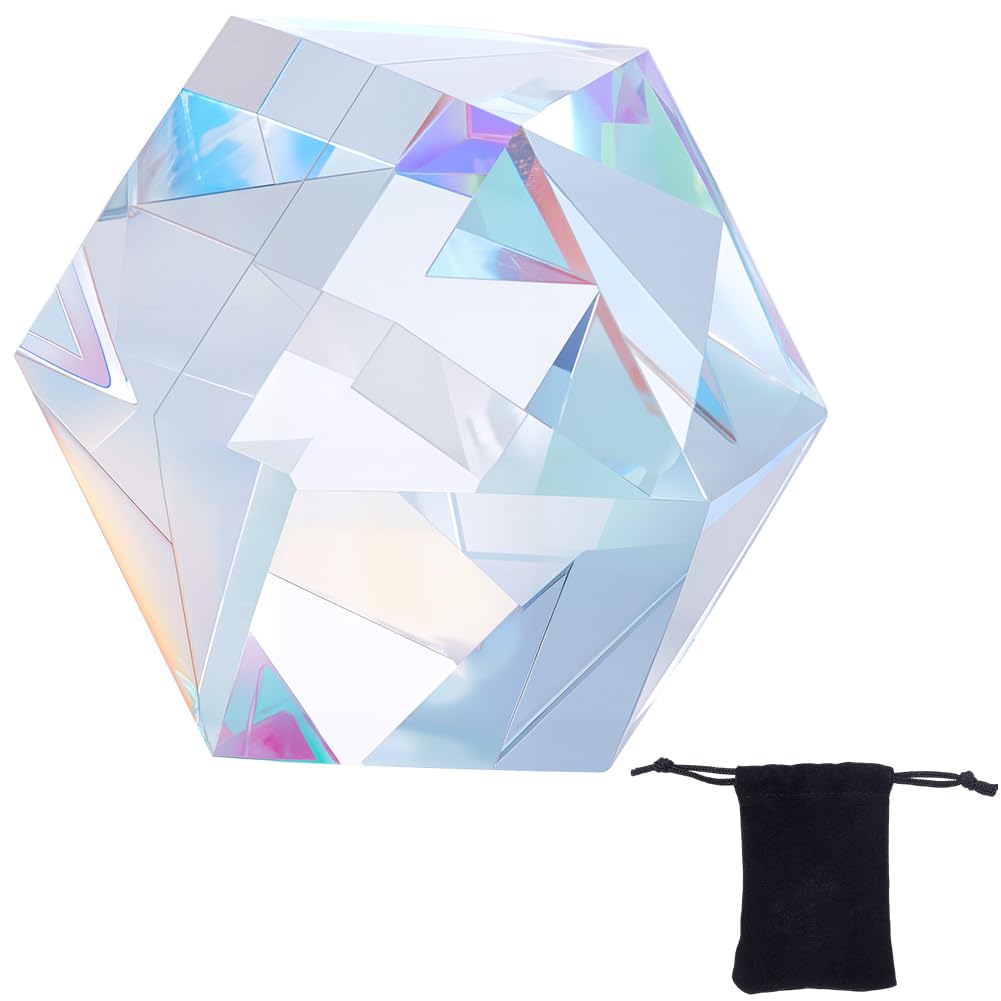 Beebeecraft Crystal Ball Prism Suncatcher 1.32x1.26 Inch K5 Glass Clear AB Cube Faceted Sphere Rainbow Maker for Home Desktop Decoration