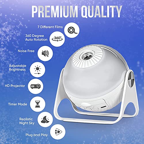 Image of Planetarium Projector, 6 in 1 Galaxy Projector Night Light with Nebula Moon Planets Aurora, 360 Rotating Focusable Star Projector Lamp for Baby Kids Bedroom Ceiling /Game Room /Party /Bar