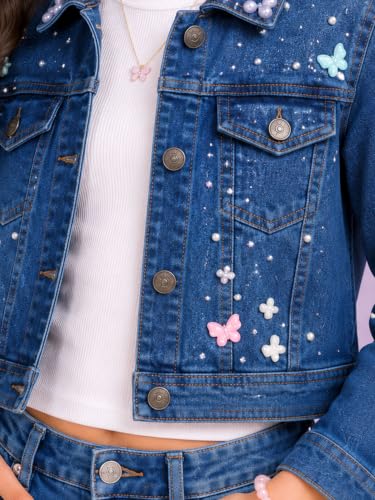 Image of Girls Full Sleeve Solid Crop Denim Jacket