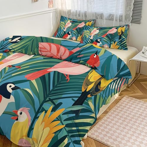 Couvre-lit et taie d'oreiller oiseaux tropicaux parure de lit