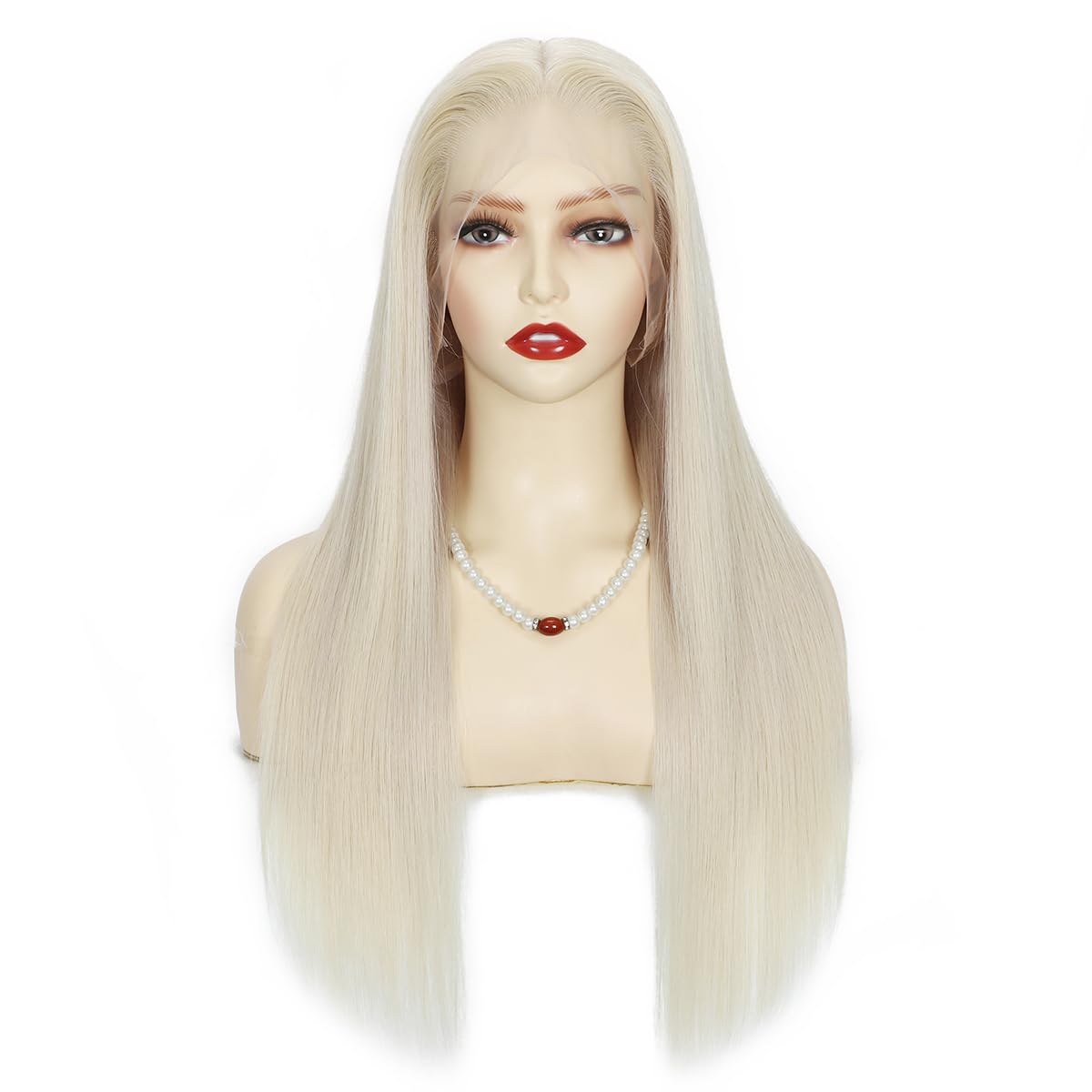 Peruka damska z prawdziwych włosów 60# biały blond Full Lace Wig, ludzkie włosy 100% Remy przezroczysta koronka wstępnie plucked 30 cm