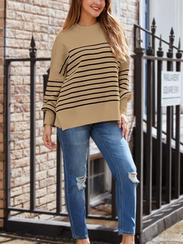 Image of LILLUSORY Women's Oversized Batwing Sweaters 2026 Fall Outfits Trendy Crewneck Knit Side Slit Fashion Pullover Tops
