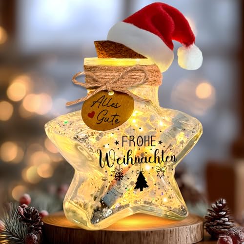 Leboria Regalo de Navidad – Luz LED para botella en forma de estrella con sombreros de Navidad, regalos creativos de dinero, regalos de Navidad, regalos de Navidad para mujeres, hombres, niños