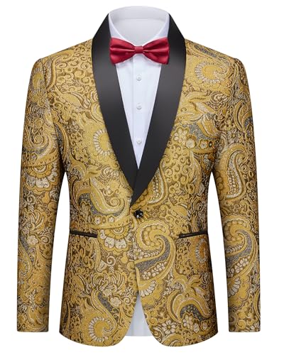 YND Men's Floral Tuxedo Jacket, Luxury Embroidered Blazer, Dress Suit with Bow Tie for Wedding Party Prom Dinner