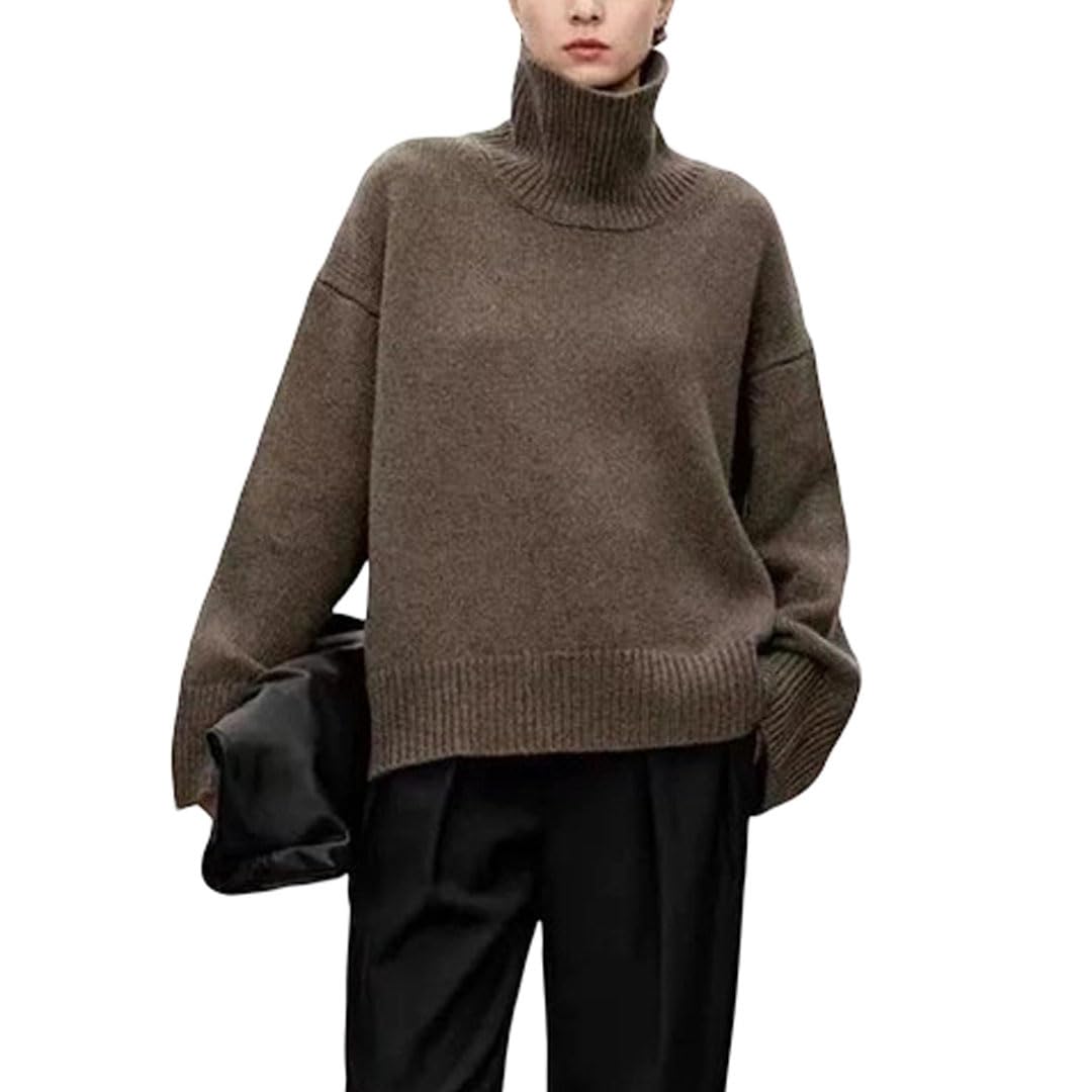 Womens Soft Turtleneck Sweater Loose Fit Chunky Base Layer Wool Pullover