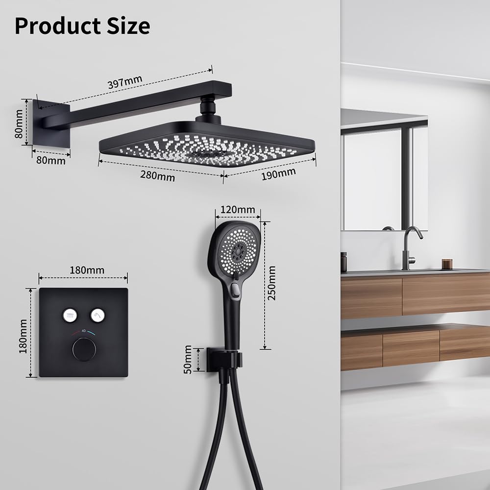 Colonne Douche Thermostatique (Douche Encastree Noire)