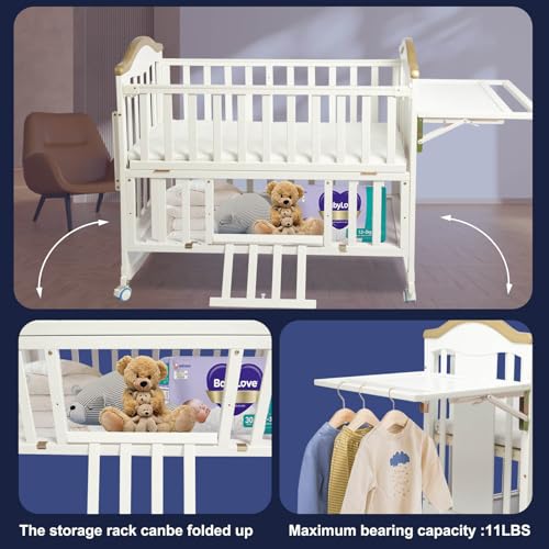 Portable-Mini-Baby-Crib-Cunas-para-Bebes-4-en-1-Modernas-with-Foldable-Storage-Shelf-and-Mattress-Included2025-Small-Wood-Baby-Beside-Cribs-4-in-1-ConvertibleWhite Portable Mini Baby Crib Cunas para Bebes 4 en 1 Modernas with Foldable Storage Shelf and Mattress Included2025 Small Wood Baby Beside Cribs 4 in 1 ConvertibleWhite
