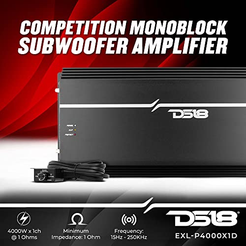 Ds18 Exl-P4000X1D Korean 1-Channel Monoblock Subwoofer Car Audio Amplifier Competition Grade Class D Mosfet Amp 4000 Watts Rms - Remote Bass Knob Included #TOP1