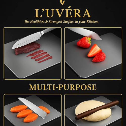Image of L'UVERA Premium Stainless Steel Cutting Board for HYGIENIC, Odour-Free & Durable Kitchen USE | Large Chopping Board for Vegetables, Fruits, Meat & Multipurpose Food.(Size 36CM x25 CM)