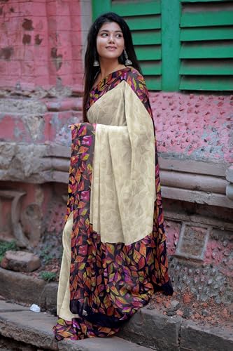 Image of MIRCHI FASHION Saree for Woman Chiffon Geometric and Leaf Printed | Lightweight Daily Regular Use Comfortable Women's Sari with Blouse Piece (Available in 15 Designs)