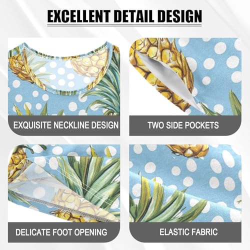 ALAZA Pineapples Polka Dots Pajama Set Short Sleeve Sleepwear Soft Lounge Nightwear4