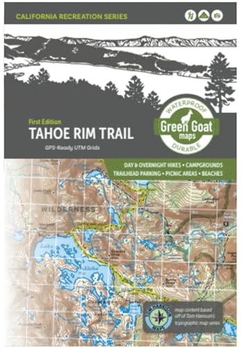Tahoe Rim Trail Map Topographic Hiking Guide | Lake Tahoe & Sierra Nevada California CA | Durable,...