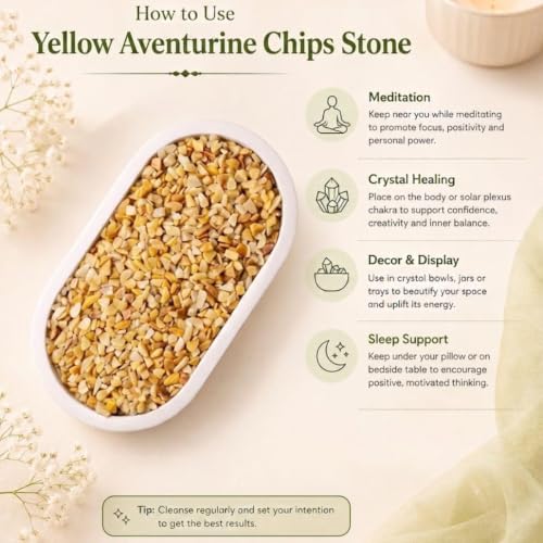 Image of Natural Yellow Aventurine Crystal Chips 250g | Yellow Loose Gemstone Chips for Vastu, Pooja, Meditation, Resin Art, Craft, Aquarium & Home Decor Decorative Stones