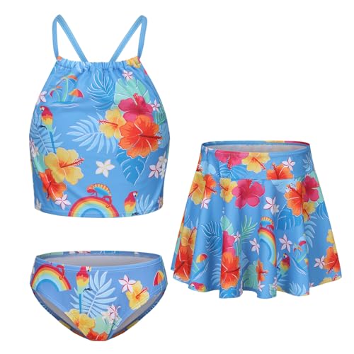 Girls 3 Piece Swimsuits for Teen Girls Bikini Set with Skirt Hawaiian Bathing Suits Beach Swimwear 3-16 Years