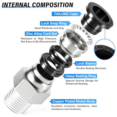 Image of TAILONZ 1 /8 inch Tube OD x 1 /8 inch NPT Male Straight Push to Connect Fitting 10pcs | Copper&Plastic,for PU /PA /PE /PVC Tubes,Pneumatic Systems,Air Lines,Factories,Workshops,Industrial,Automation,Repair,Machinery