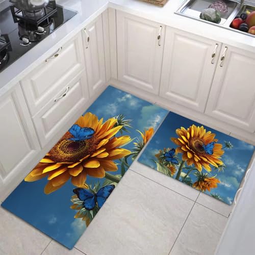 Tapis de cuisine 3D tournesol papillon de haute qualité esthétique - 2