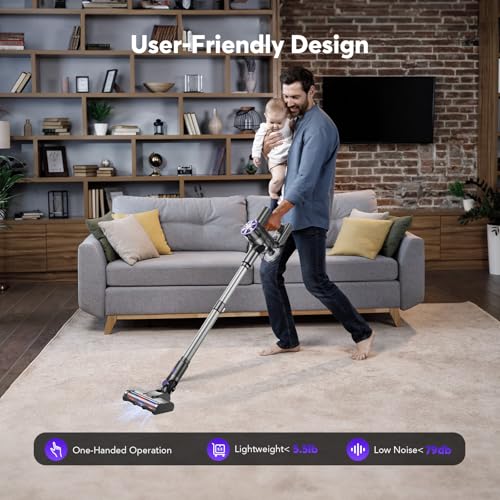 Image of Comvtu Cordless Vacuum Cleaner Rechargeable with 2600mAh Detachable Battery, Powerful Vacuums with 2 Adjustable Modes, Lightweight Portable Stick Vacuum for Home (Ink Purple)