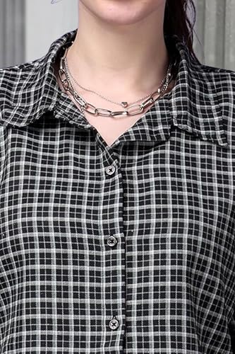 Image of POPWINGS Casual Pure Cotton Checks Crop Shirt for Women | Stylish Western Crop Shirt for Women | Full Sleeves Crop Shirt for Women