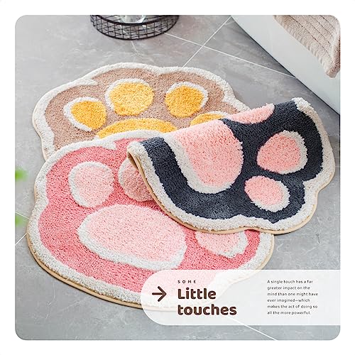 Molesun Cat Paw Bathroom Rug, Plush Microfiber Bath Rug Water Absorbent Non-Slip Bath Mat, Soft Shower Rug Thick Shaggy Floor Mats, Machine Washable, Pink, 19.6" X 24.4" #TOP6