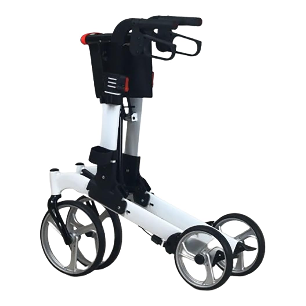Andador para Exteriores de Aluminio,Andador plegable ligero,Andador para ancianos,altura ajustable,Con Almacenaje Asiento y Frenos,Para uso exterior e interior White