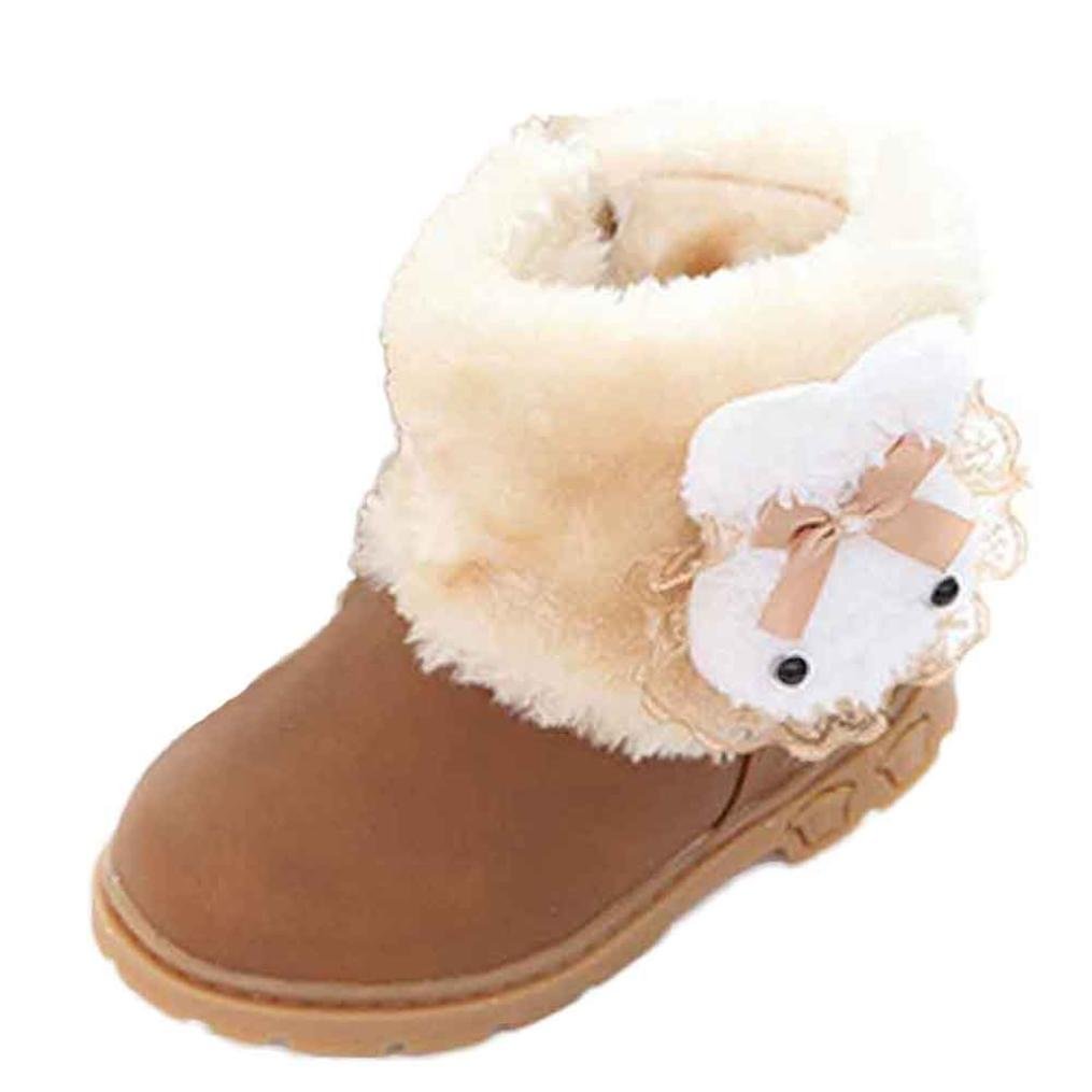 Gotd Toddler Girls PU Leather Snow Boots Fleece Flat Shoes (3-4 Years, Yellow)