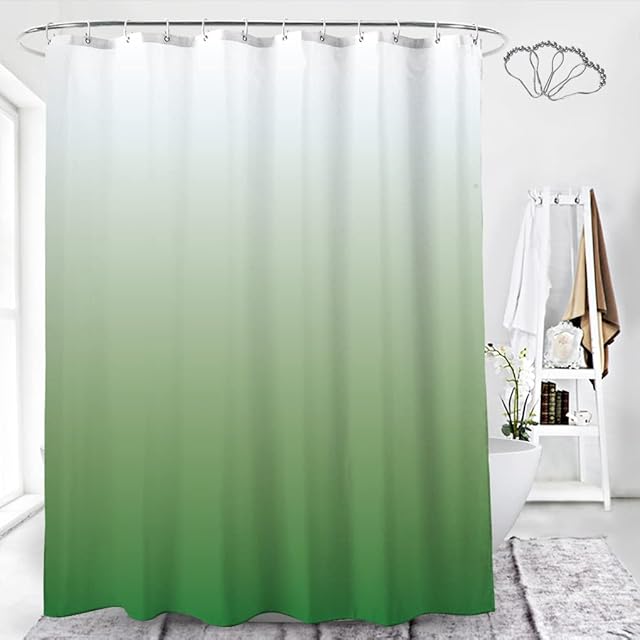DeKeLaiFu Green Shower Curtain Fabric Set with Steel Hooks, Leaf Ombre Color from Lime Green Sage Green to Emerald Green Shower Curtains Bathroom Mould Proof Resistant Waterproof Weighted, 180x180 cm