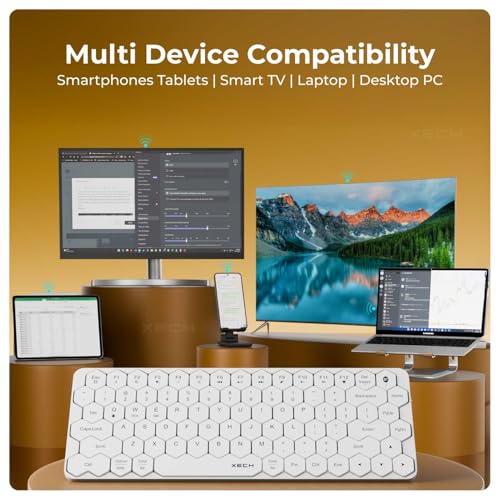 Image of Xech Hive Wireless Bluetooth Keyboard for Laptop & PC | Mini Portable Keyboard for Tablet & Mobile | 83 Honeycomb Keys | Rechargeable Type-C | Small Wireless Keyboard (White)