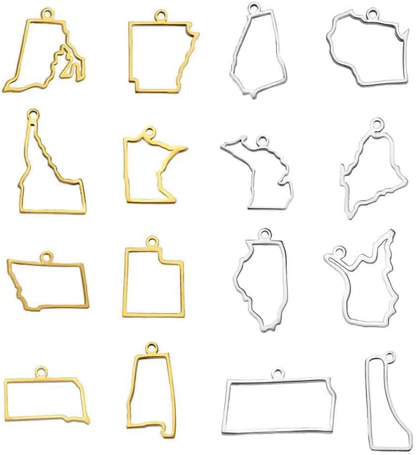 United States Map Outline Pendant Charm, Stainless Steel For DIY Necklace And Bracelet, Hometown Pride Jewelry, Model: 471819826