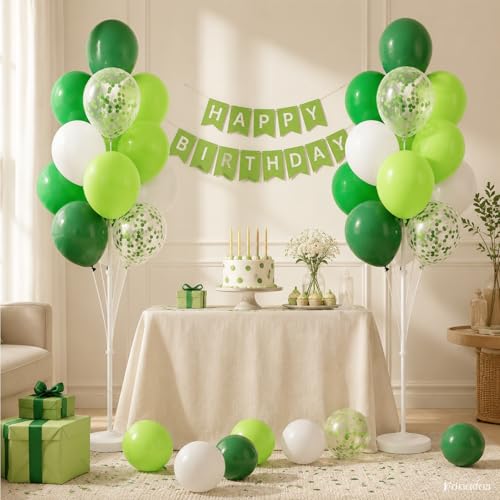 Image of Balloon Column Stand Kit with Balloons, Base and Pole, Balloon Column Kit for Floor or Table Backdrop Decoration for Party Wedding Baby Shower Birthday Graduation (Forest Green)