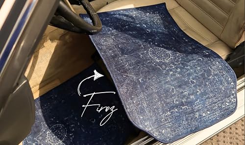 Image of CHIRON Premium Oriental Rug Look Car Floor Mat for Zest Custom Fitted, Luxury Car Foot Mats Compatible with TATA Zest, Set of 5 Pcs, 100% Waterproof and Washable, Classic Blue
