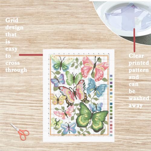 FREEBLOSS Butterfly Cross Stitch Kits Butterfly Cross Stitch Wall Hanging Stamped Cross Stitch Kits for Beginners Counted Cross Stitch Kits Embroidery Kits Arts Craft Kits for Gift Home Decor - Image 3