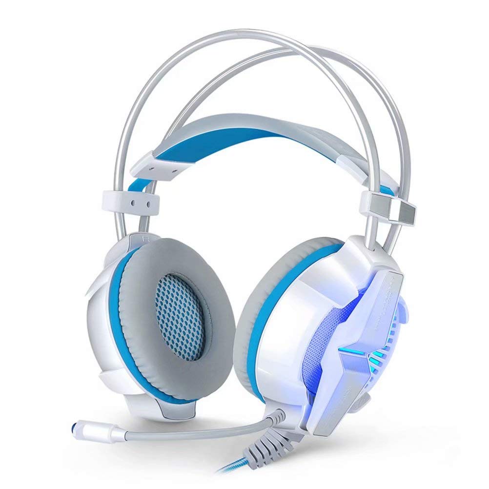 CSZH 7.1 Virtual Bass Surroun Headphones Cuffie Headban con microfono per Xbox One PC Laptop Tablet Mac Smart Phone (bianco blu)